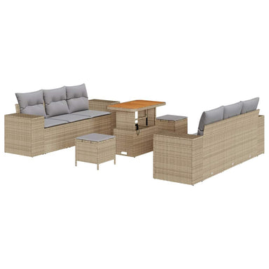 Tuin Sofa Set 9 st Beige en Licht Grijs Poly Rattan