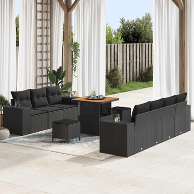 Tuin Sofa Set 10 st 9-Aantal zitplaatsen Zwart Poly Rattan