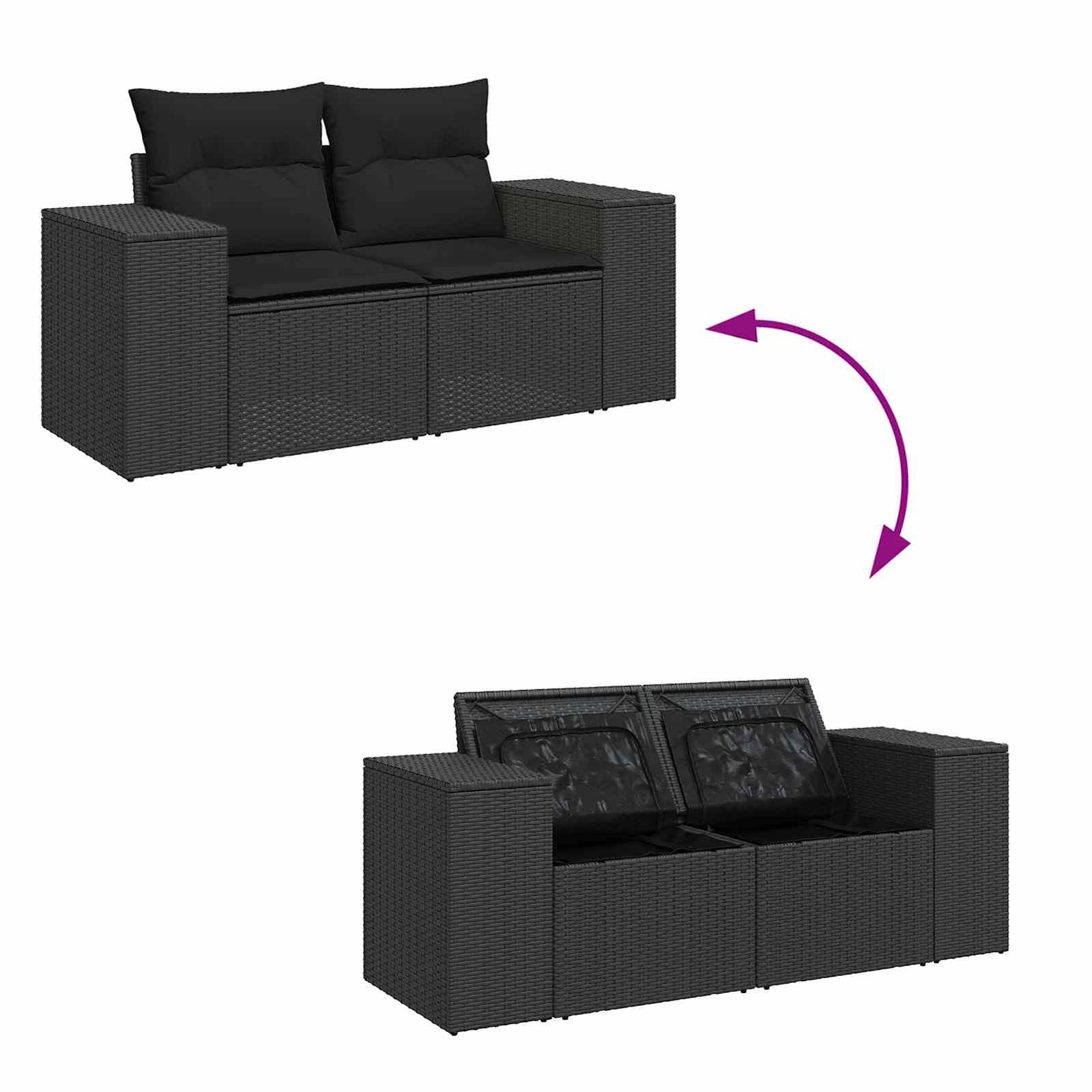 Tuin Sofa Set 10 st 9-Aantal zitplaatsen Zwart Poly Rattan