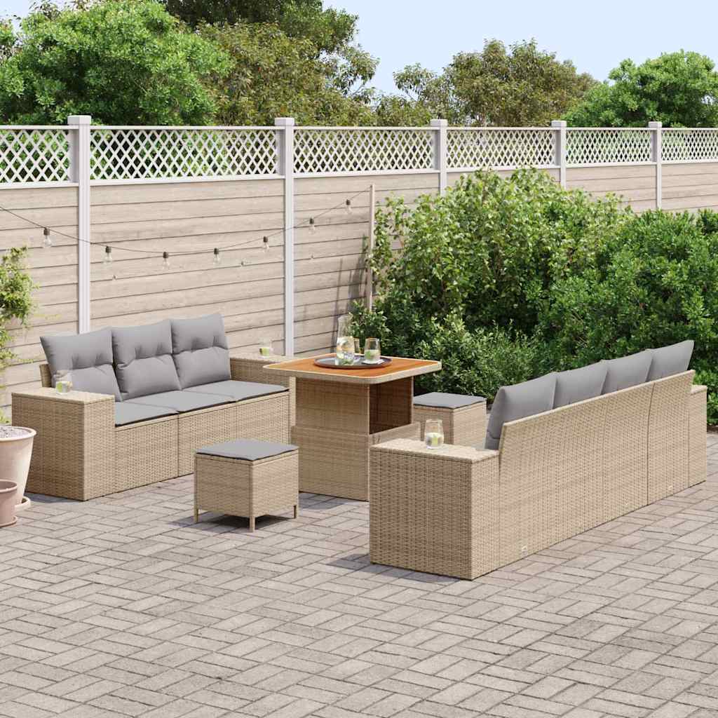 Tuin Sofa Set 10 st 9-Aantal zitplaatsen Beige en Licht Grijs