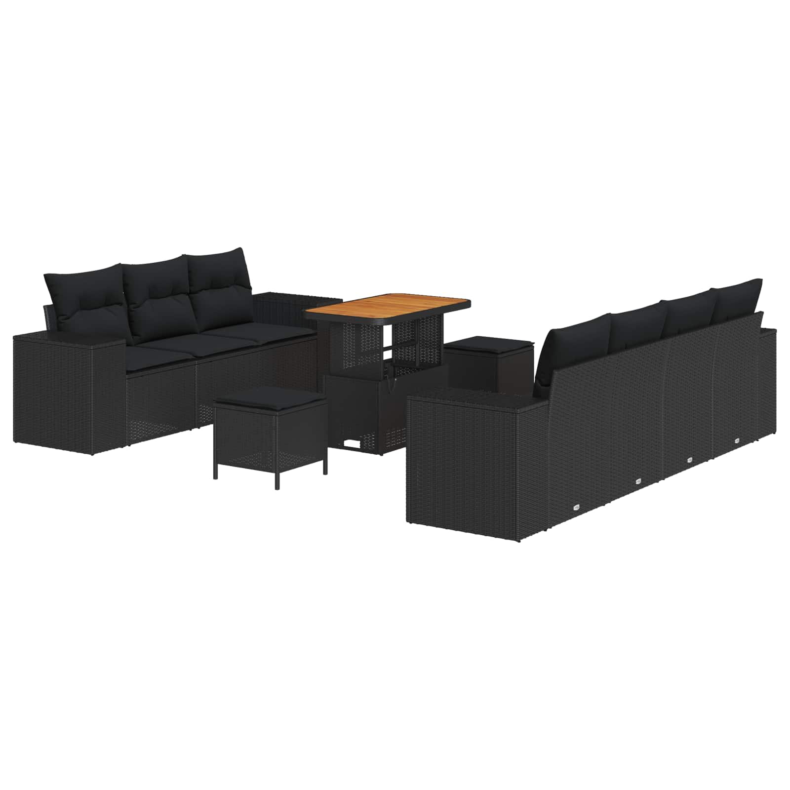 Tuin Sofa Set 10 st 9-Aantal zitplaatsen Zwart Poly Rattan