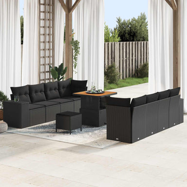 Tuin Sofa Set met kussen met opslag 11 pcs Zwart poly rattan