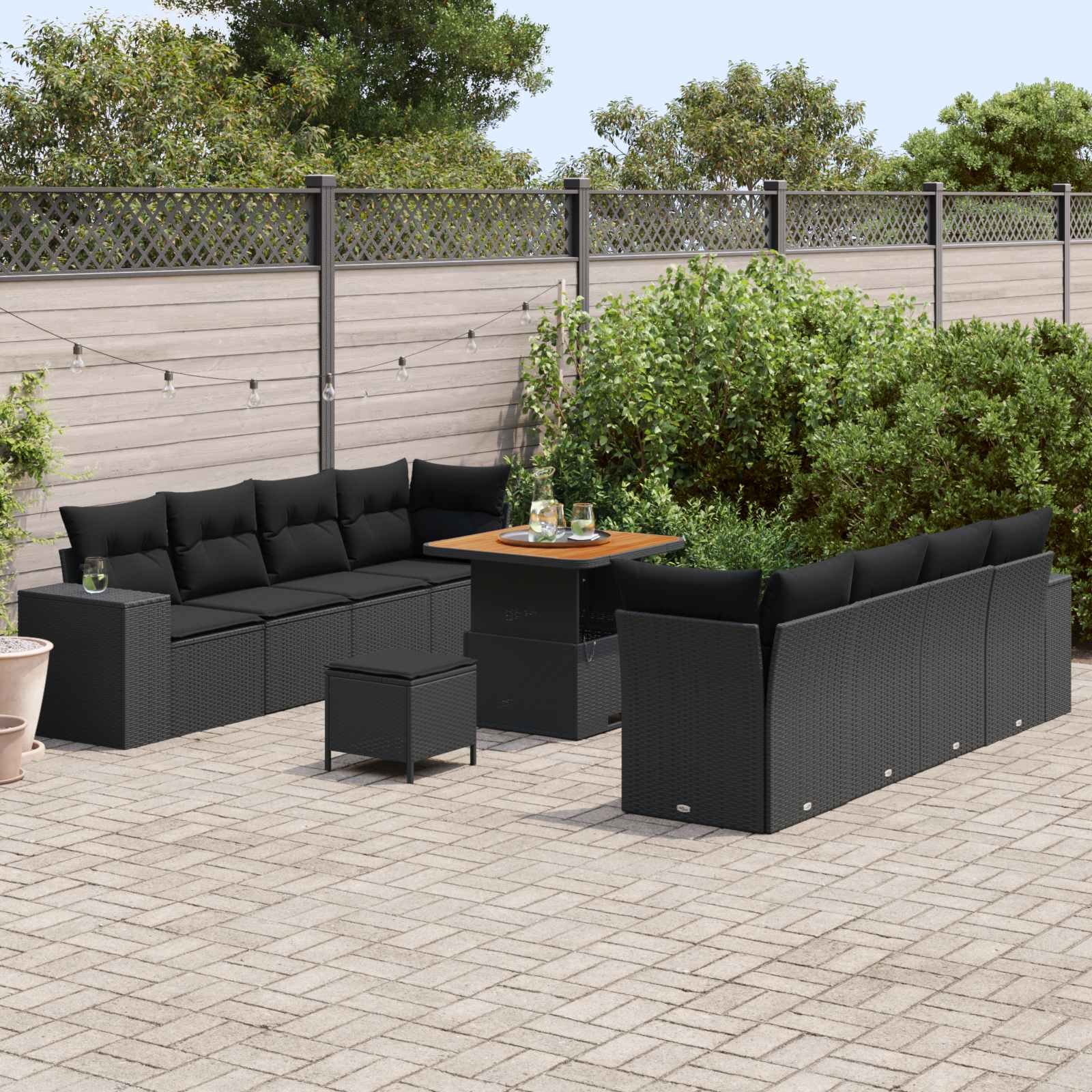 Tuin Sofa Set met kussen met opslag 11 pcs Zwart poly rattan