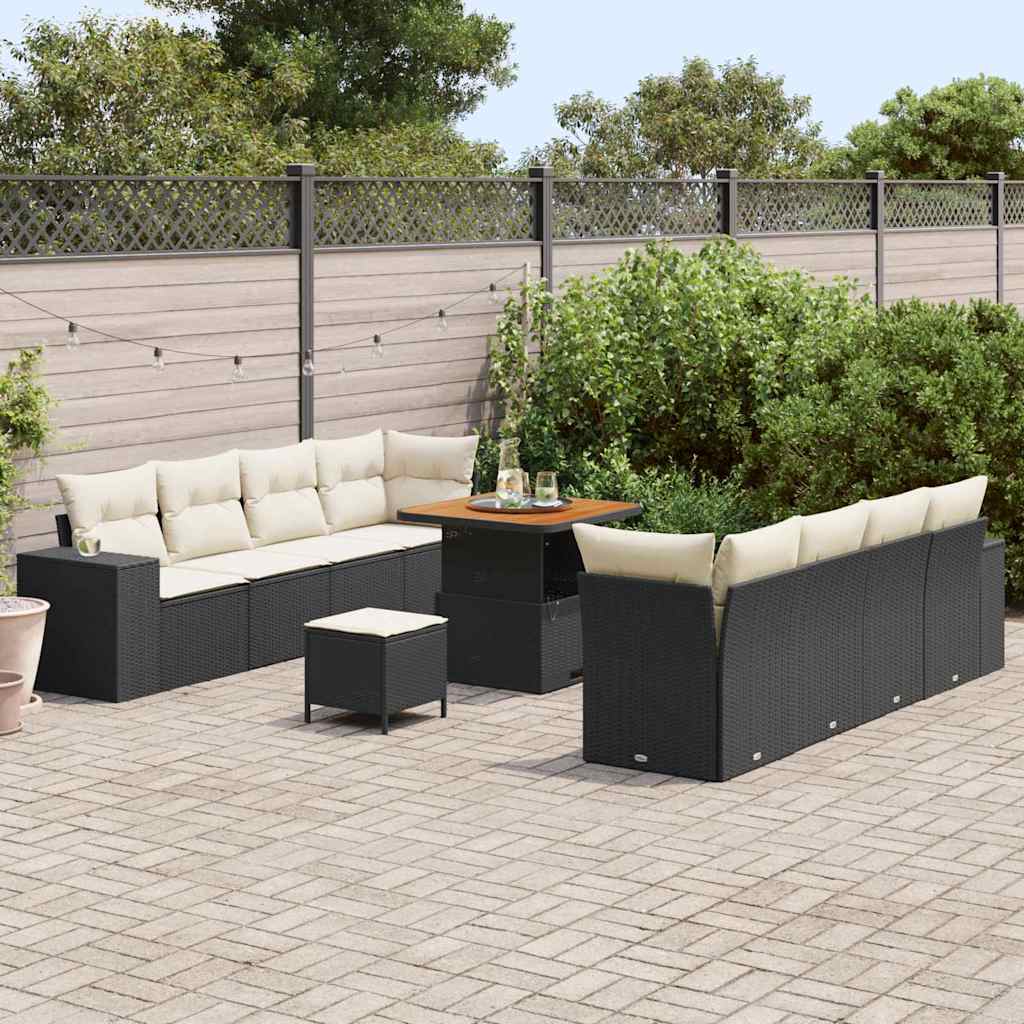 Tuin Sofa Set met kussen 11 pcs Zwart en Crème poly rattan
