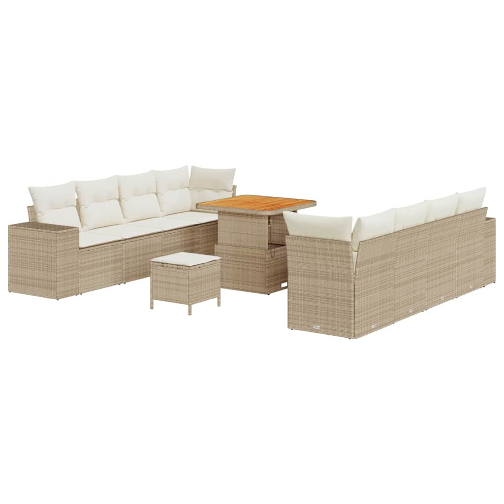 Tuin Sofa Set met kussen 11 pcs Beige en Crème poly rattan