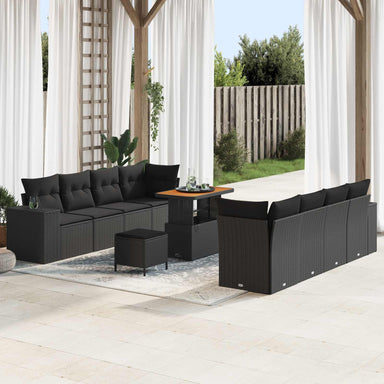 Tuin Sofa Set met kussen met opslag 11 pcs Zwart poly rattan