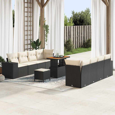Tuin Sofa Set met kussen 11 pcs Zwart en Crème poly rattan