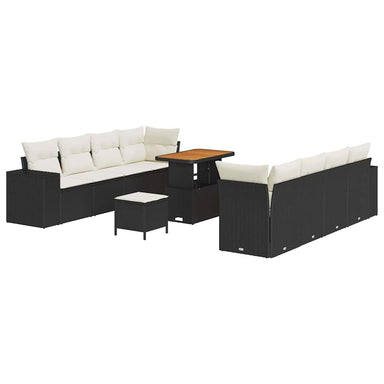 Tuin Sofa Set met kussen 11 pcs Zwart en Crème poly rattan