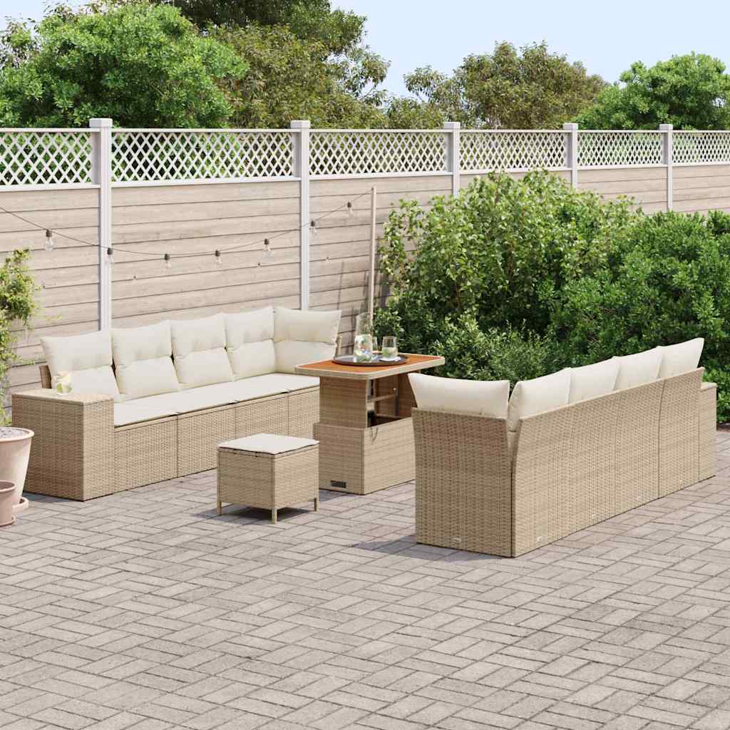 Tuin Sofa Set met kussen 11 pcs Beige en Crème poly rattan
