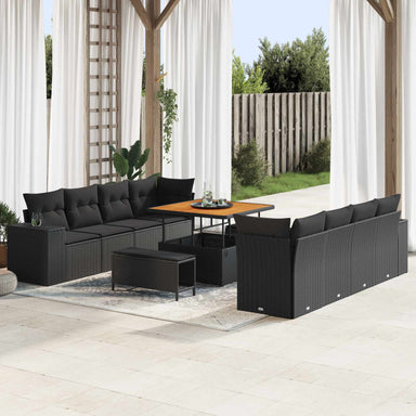 Tuin Sofa Set met kussen met opslag 11 pcs Zwart poly rattan
