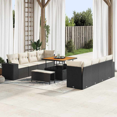 Tuin Sofa Set met kussen 11 pcs Zwart en Crème poly rattan