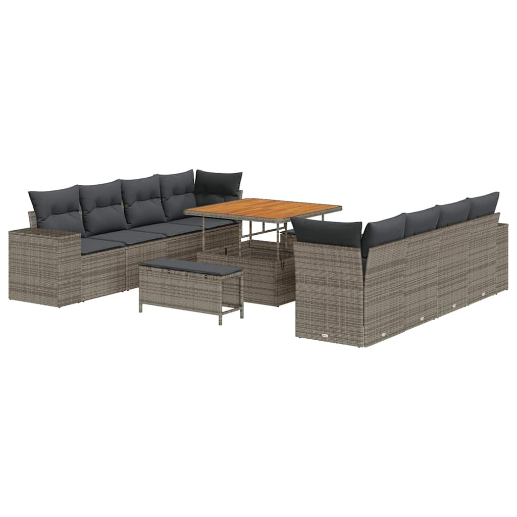 Tuin Sofa Set met kussen met opslag 11 pcs Grijs poly rattan