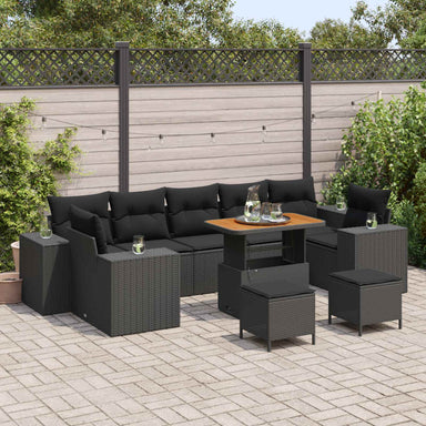 Tuin Sofa Set 10 st 9-Aantal zitplaatsen Zwart poly rattan