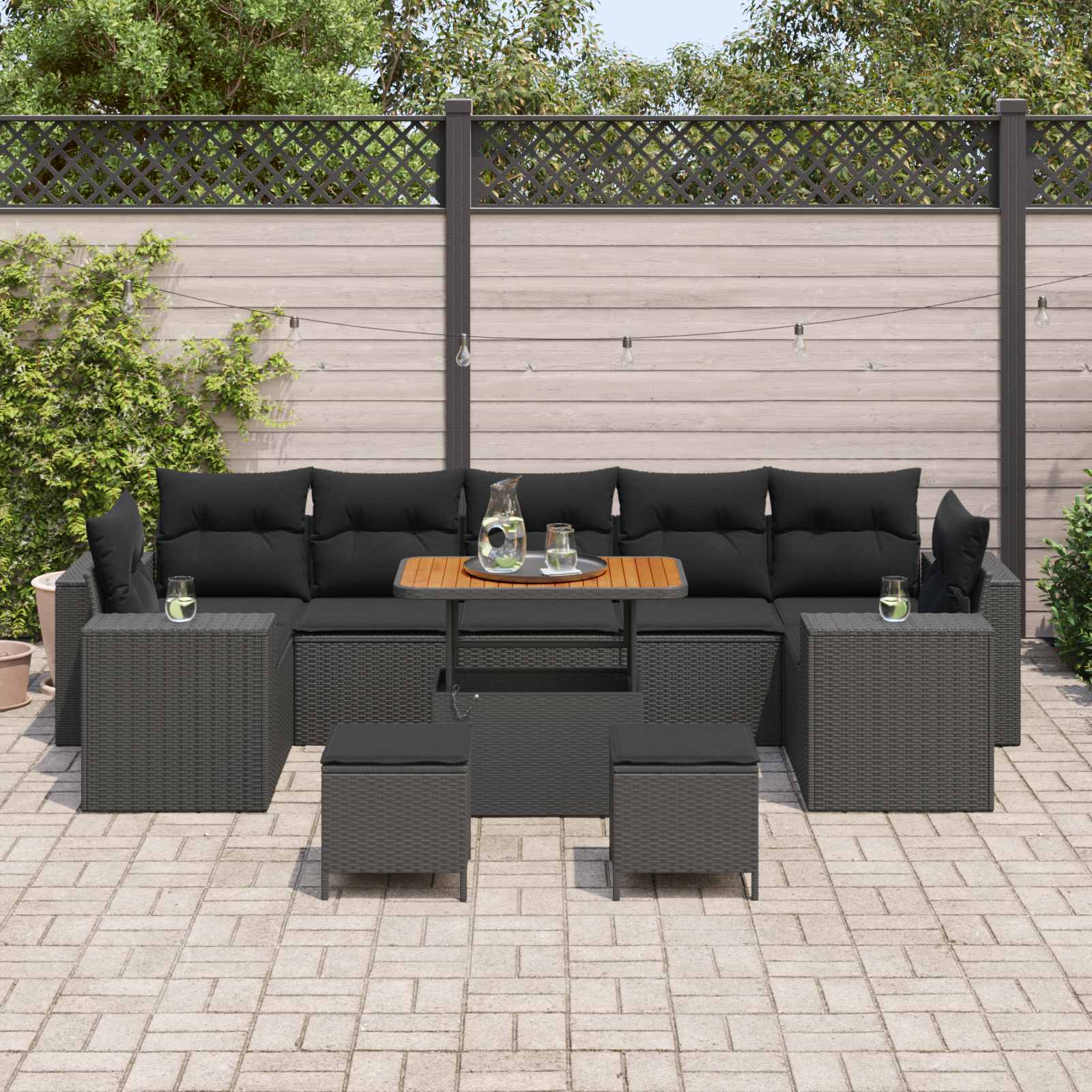 Tuin Sofa Set 10 st 9-Aantal zitplaatsen Zwart poly rattan