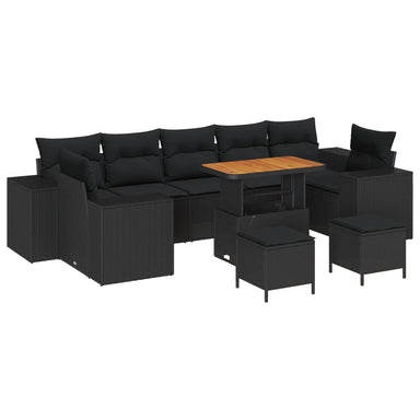 Tuin Sofa Set 10 st 9-Aantal zitplaatsen Zwart poly rattan