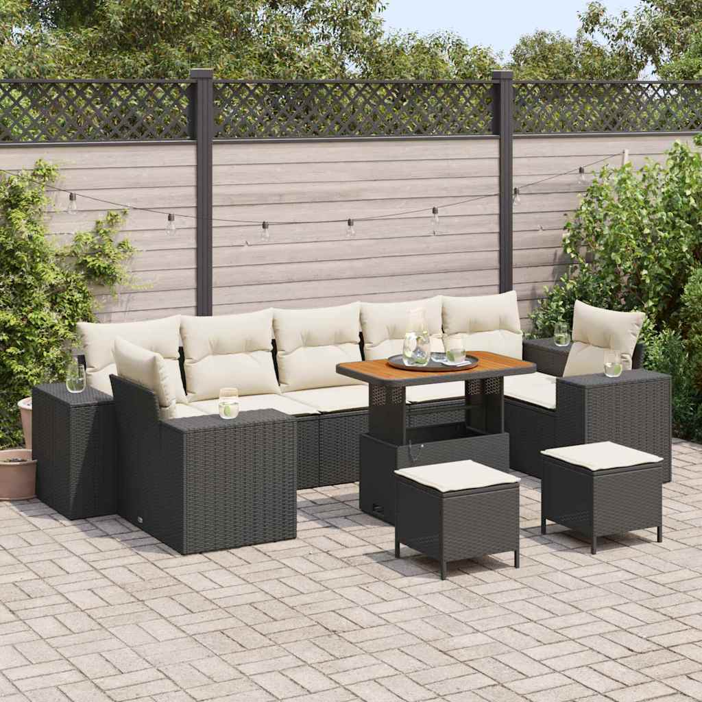 Tuin Sofa Set 10 st 9-Aantal zitplaatsen Zwart en Crème