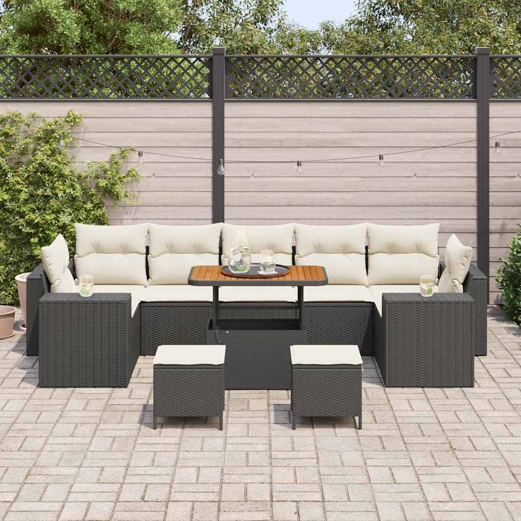 Tuin Sofa Set 10 st 9-Aantal zitplaatsen Zwart en Crème