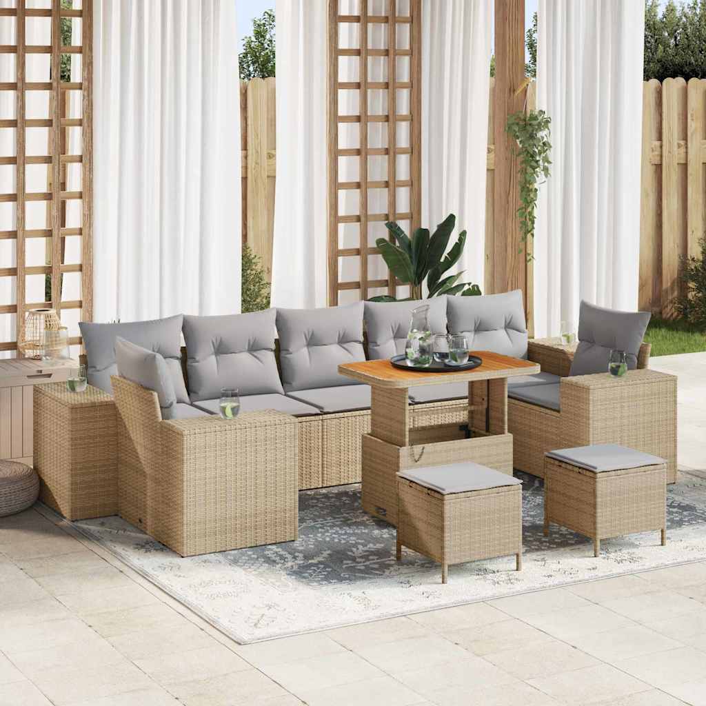 Tuin Sofa Set 10 st 9-Aantal zitplaatsen Beige en Licht Grijs