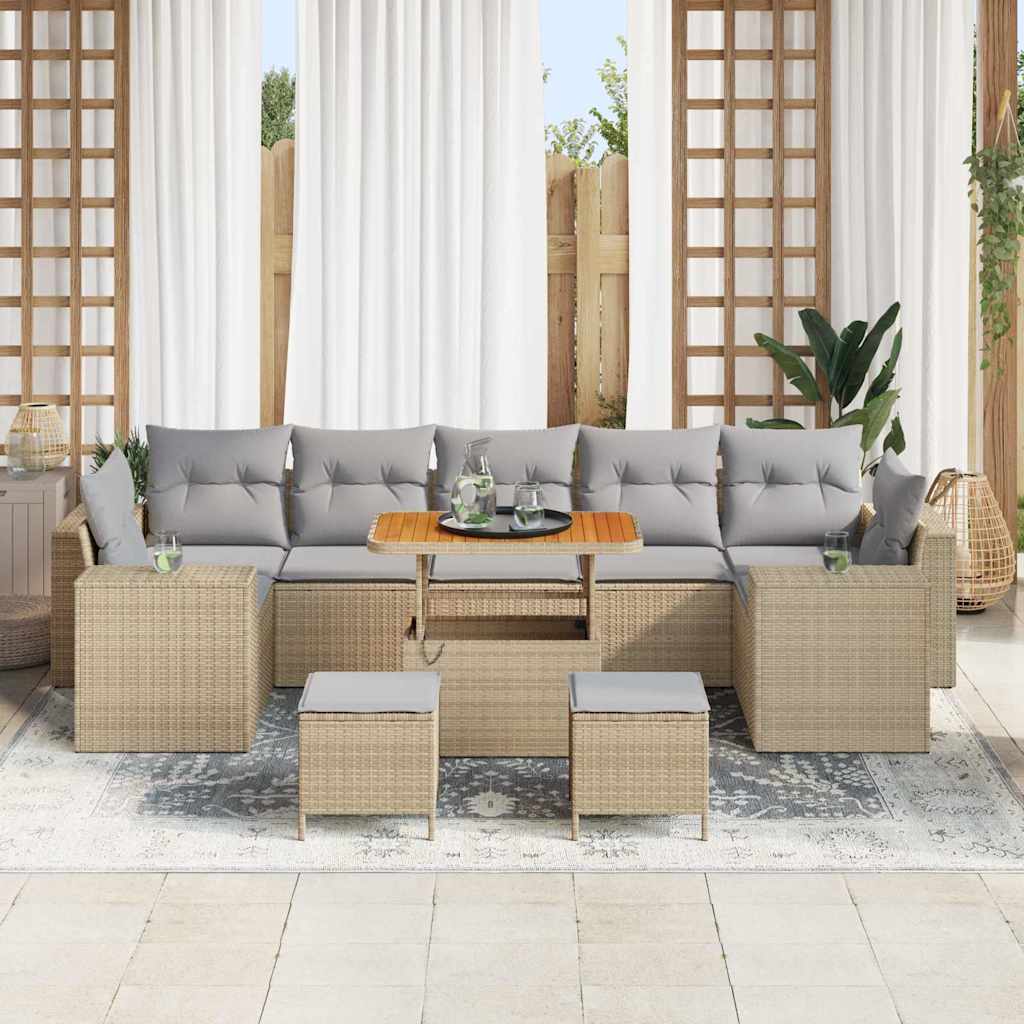 Tuin Sofa Set 10 st 9-Aantal zitplaatsen Beige en Licht Grijs