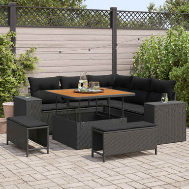 Tuin Sofa Set 8 st 7-Aantal zitplaatsen Zwart poly rattan