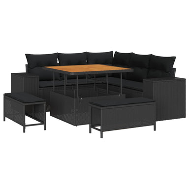Tuin Sofa Set 8 st 7-Aantal zitplaatsen Zwart poly rattan