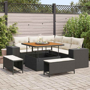 Tuin Sofa Set 8 st 7-Aantal zitplaatsen Zwart en Crème