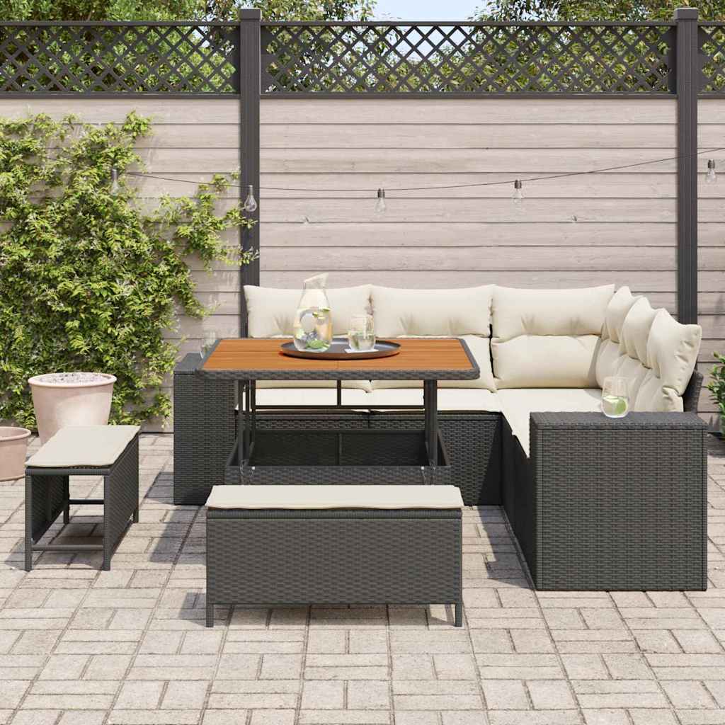 Tuin Sofa Set 8 st 7-Aantal zitplaatsen Zwart en Crème