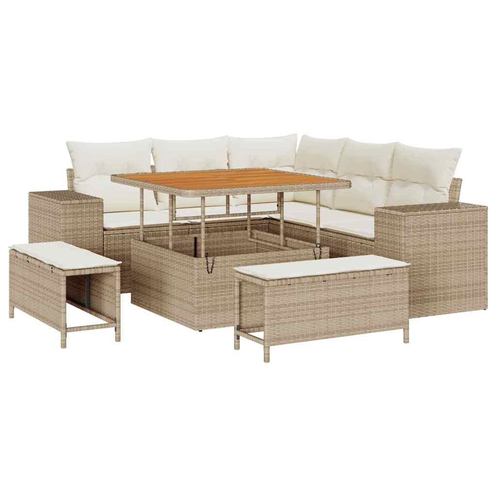 Tuin Sofa Set met kussen 8 pcs Beige en Crème poly rattan