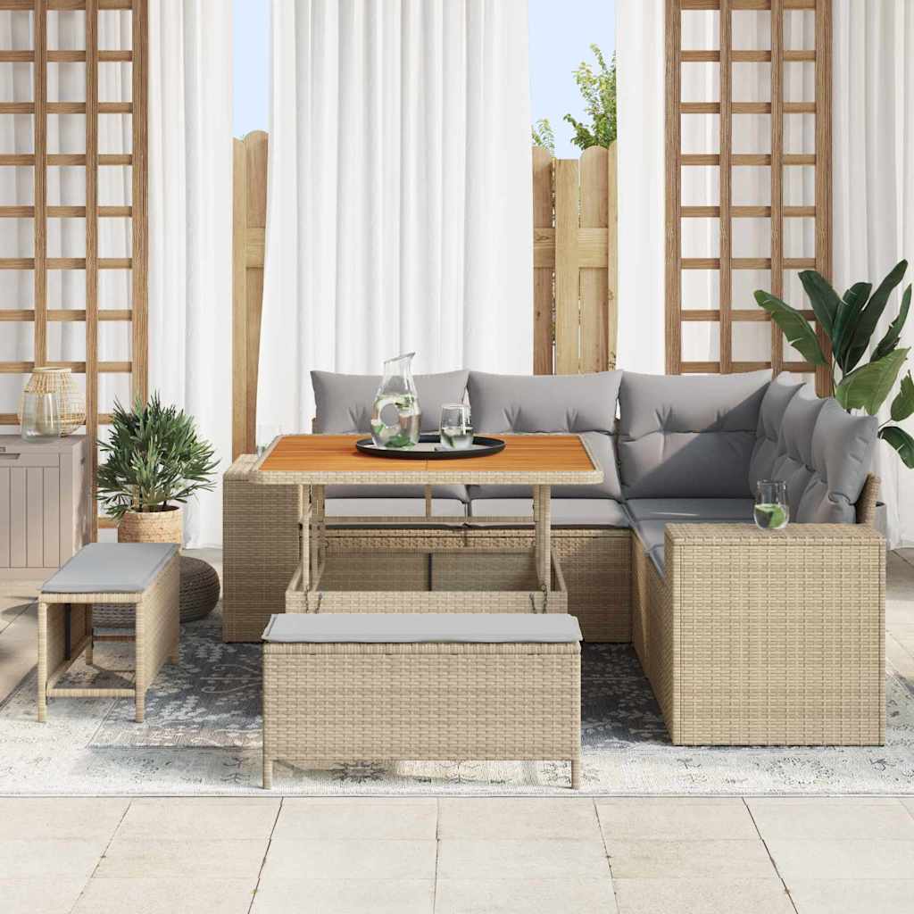 Tuin Sofa Set 8 st 7-Aantal zitplaatsen Beige en Licht Grijs