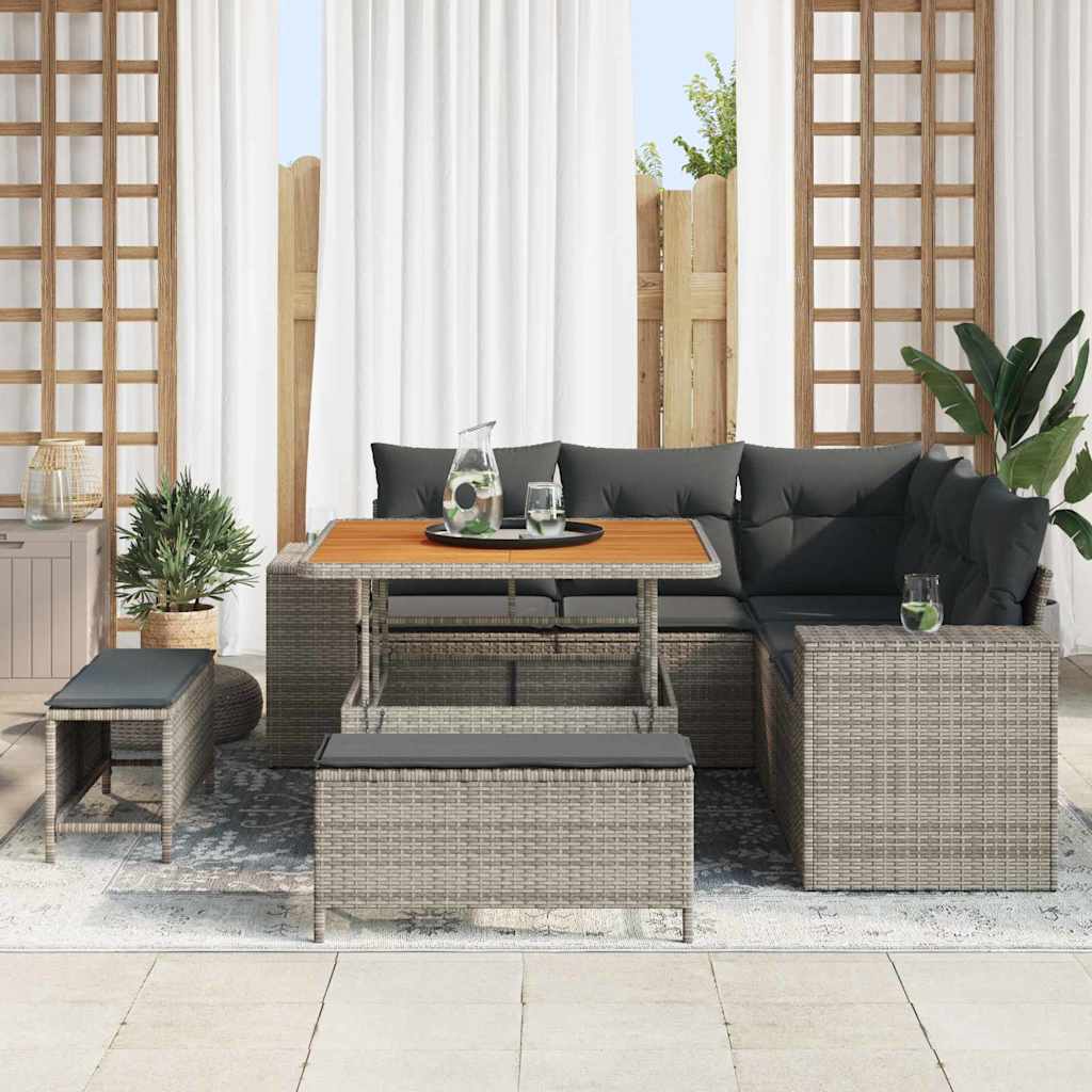Tuin Sofa Set 8 st 7-Aantal zitplaatsen Grijs poly rattan