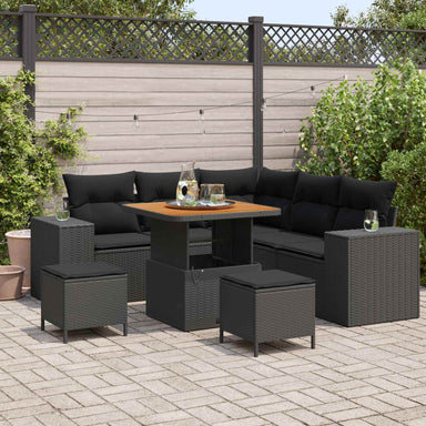 Tuin Sofa Set 8 st 7-Aantal zitplaatsen Zwart poly rattan