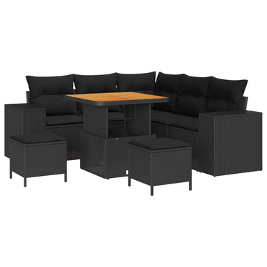 Tuin Sofa Set 8 st 7-Aantal zitplaatsen Zwart poly rattan