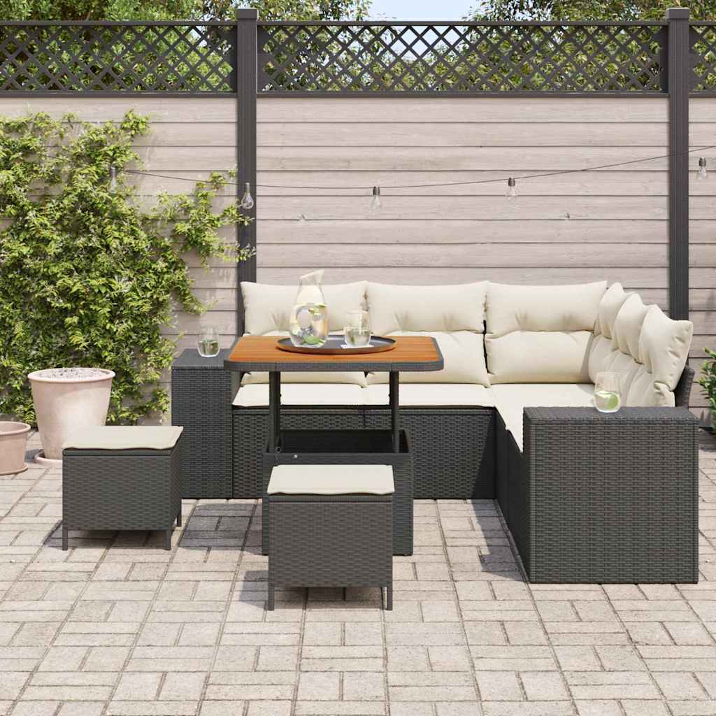 Tuin Sofa Set 8 st 7-Aantal zitplaatsen Zwart en Crème