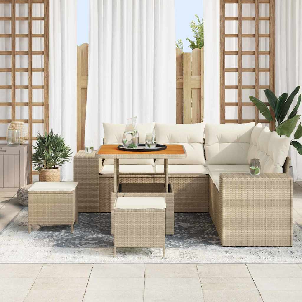 Tuin Sofa Set 8 st 7-Aantal zitplaatsen Beige en Crème