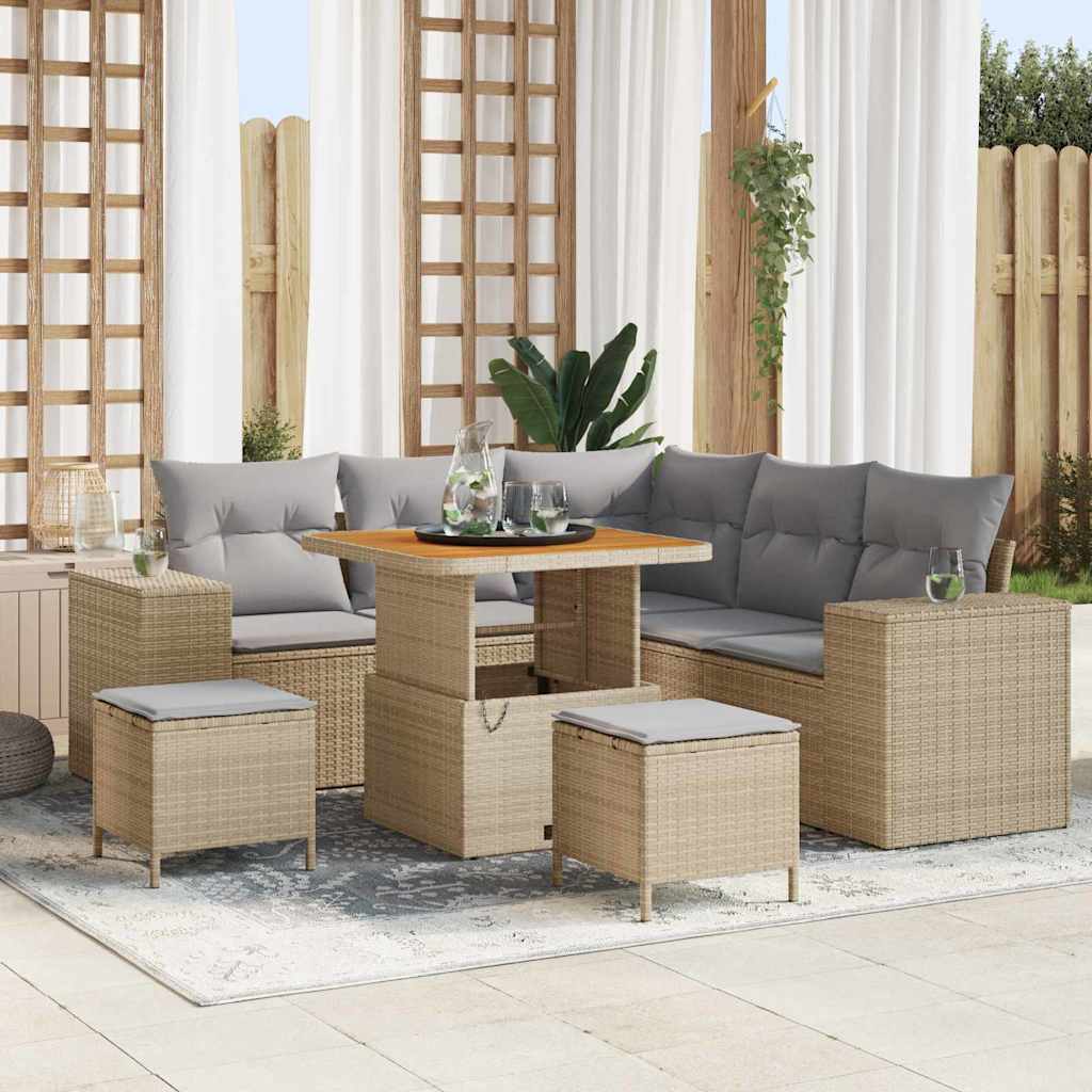 Tuin Sofa Set 8 st 7-Aantal zitplaatsen Beige en Licht Grijs