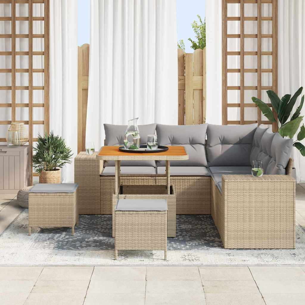 Tuin Sofa Set 8 st 7-Aantal zitplaatsen Beige en Licht Grijs
