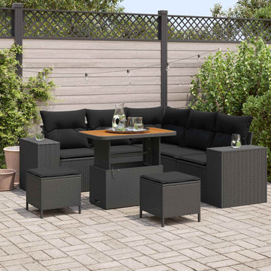 Tuin Sofa Set 8 st 7-Aantal zitplaatsen Zwart poly rattan