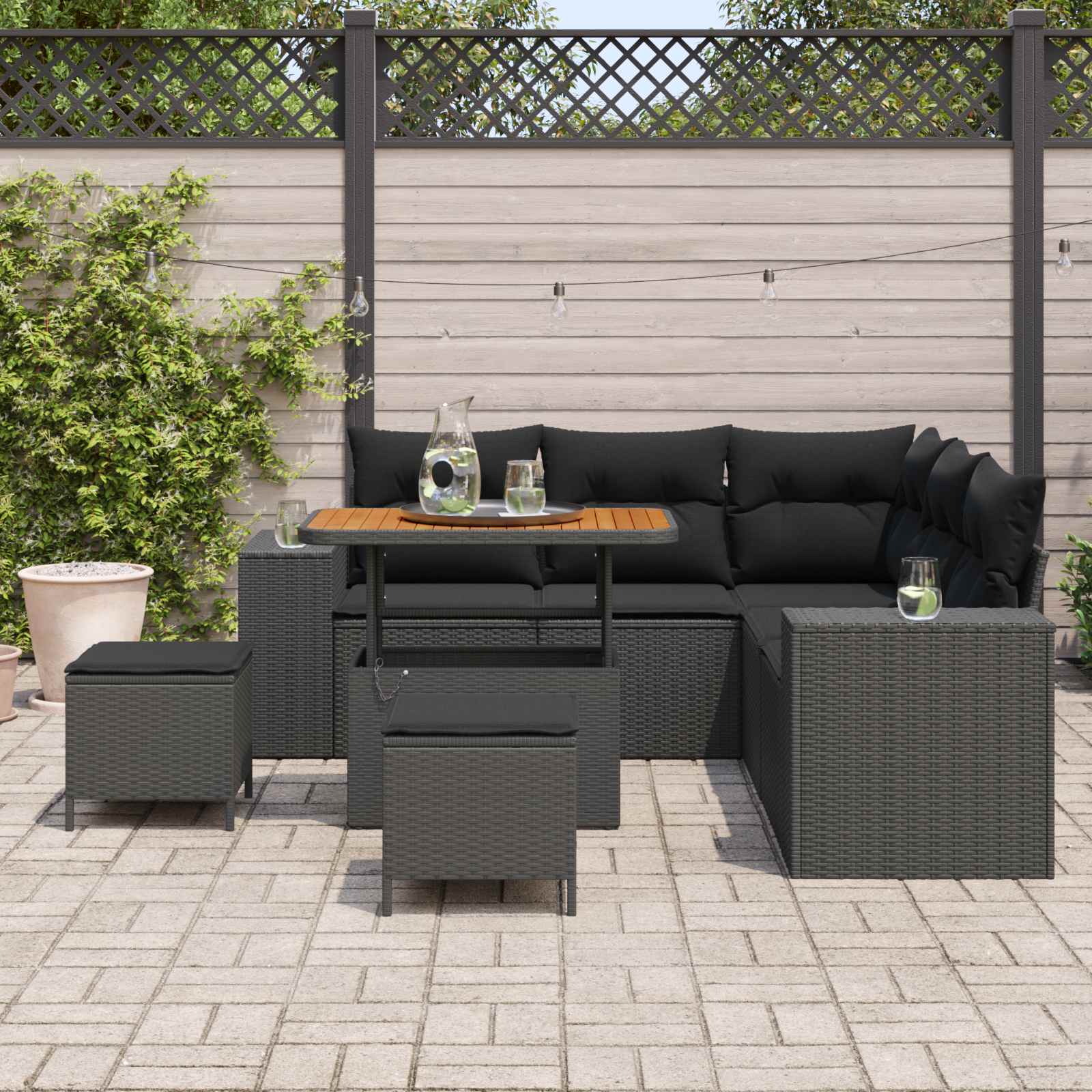 Tuin Sofa Set 8 st 7-Aantal zitplaatsen Zwart poly rattan