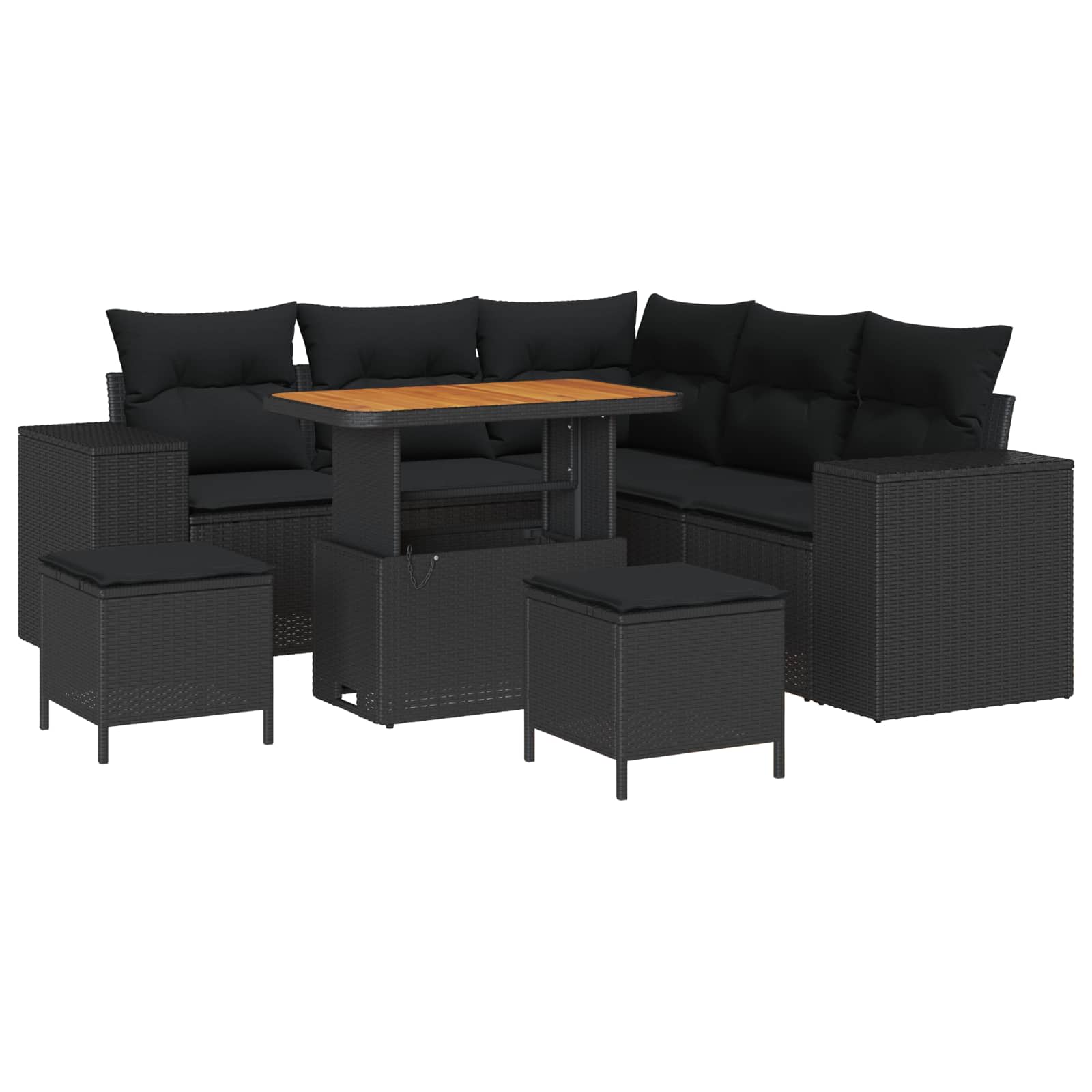 Tuin Sofa Set 8 st 7-Aantal zitplaatsen Zwart poly rattan