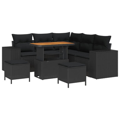 Tuin Sofa Set 8 st 7-Aantal zitplaatsen Zwart poly rattan