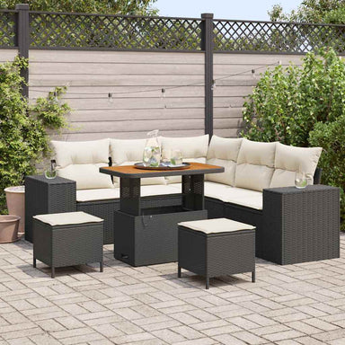 Tuin Sofa Set 8 st 7-Aantal zitplaatsen Zwart en Crème