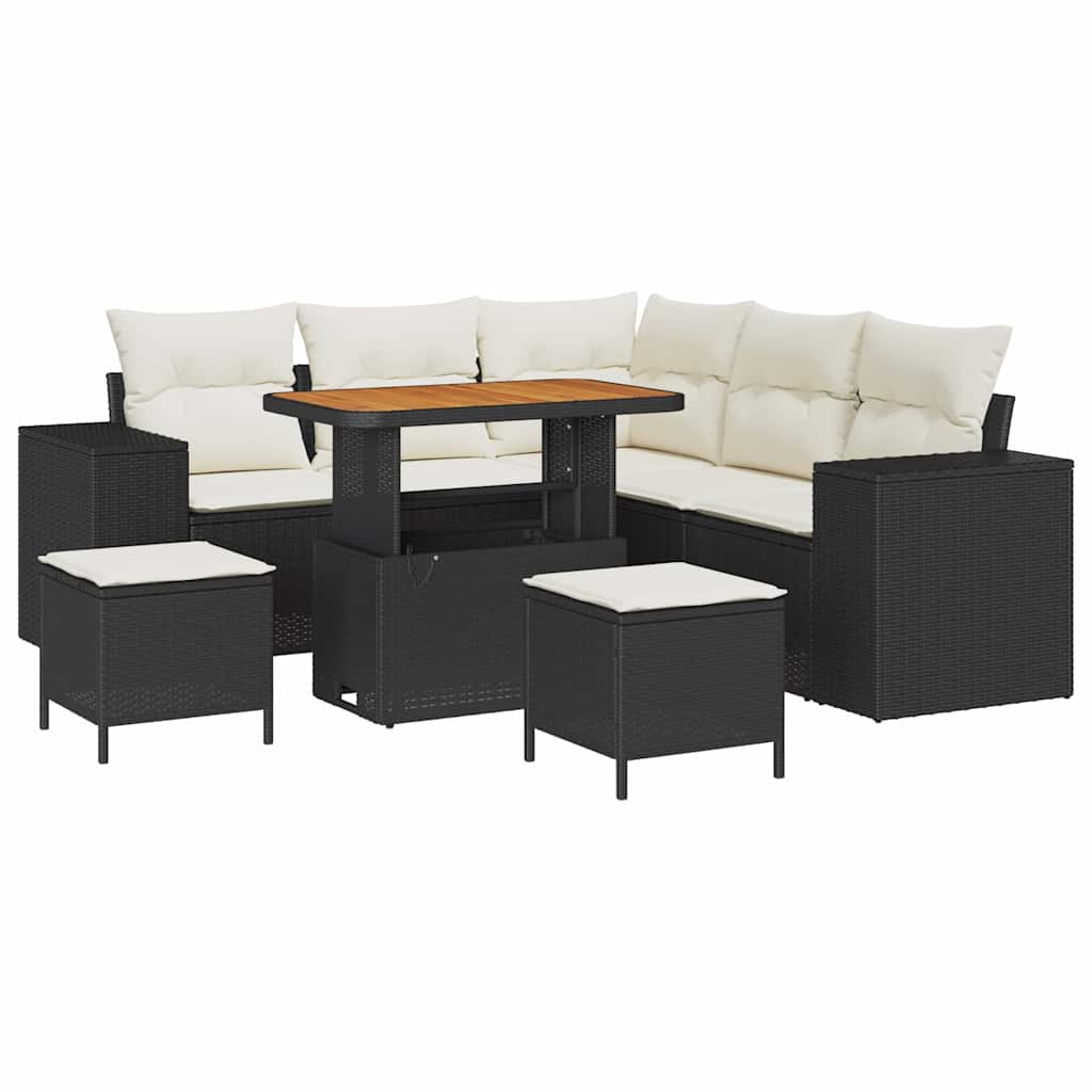 Tuin Sofa Set 8 st 7-Aantal zitplaatsen Zwart en Crème