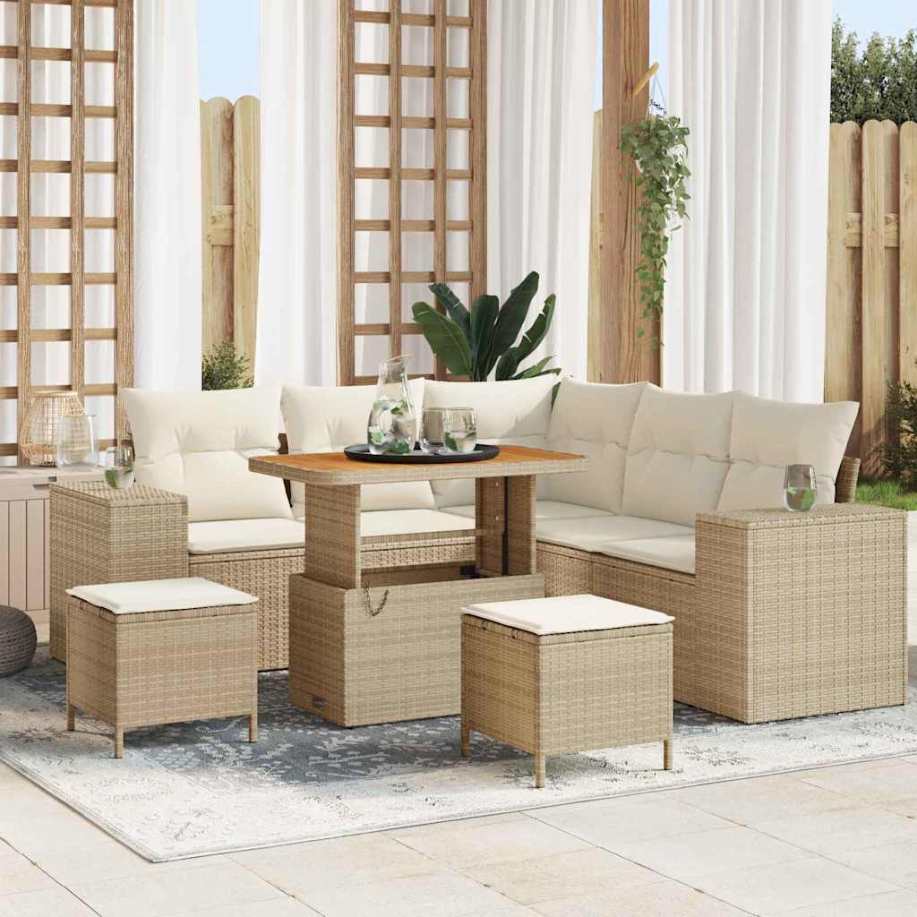 Tuin Sofa Set met kussen 8 pcs Beige en Crème poly rattan