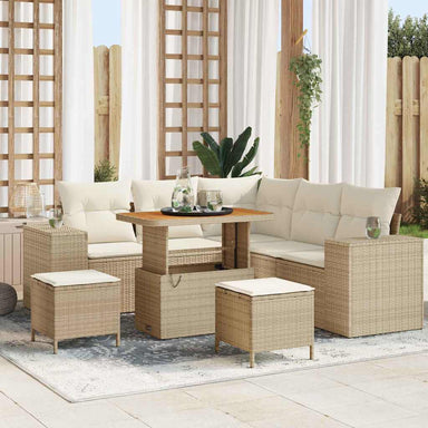 Tuin Sofa Set met kussen 8 pcs Beige en Crème poly rattan