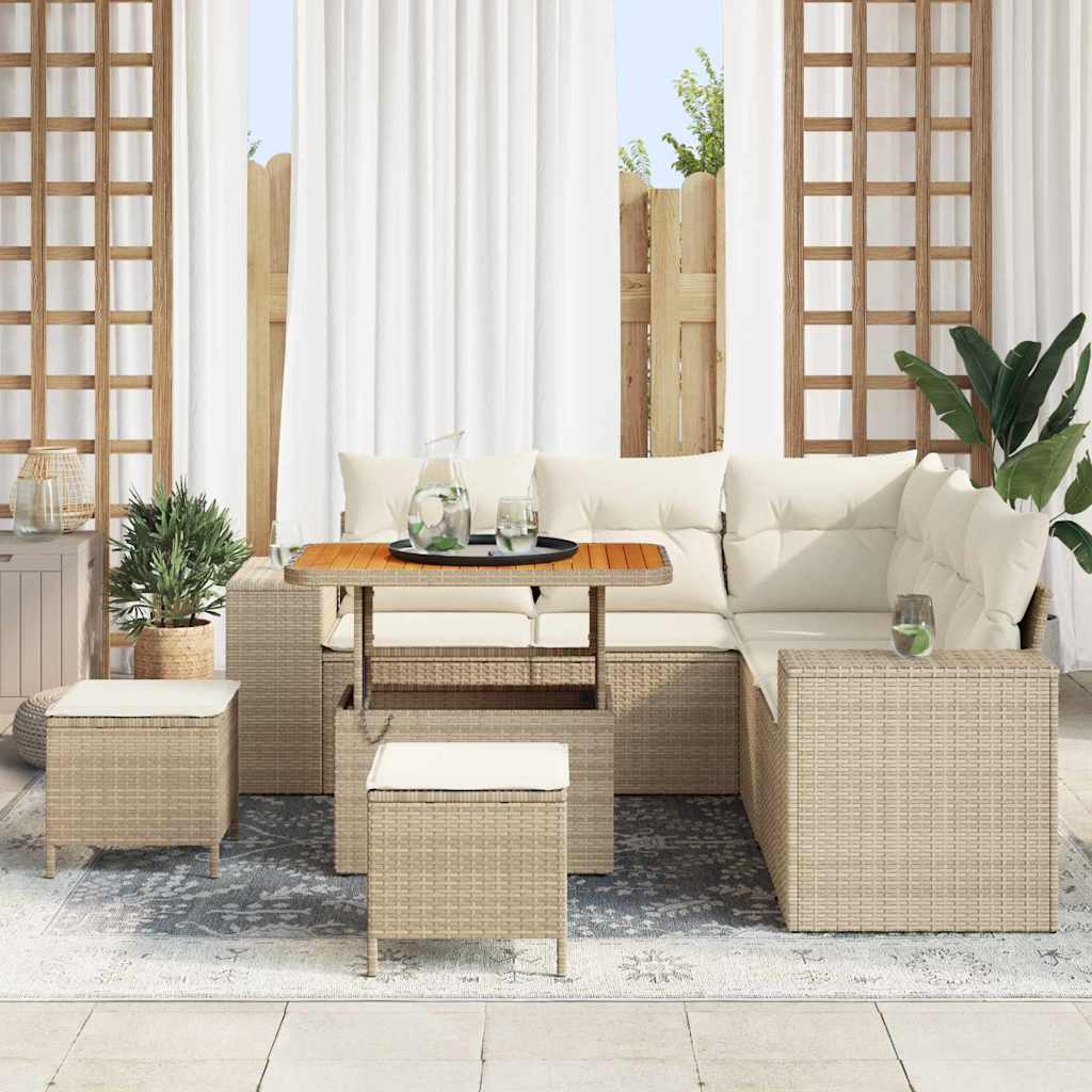 Tuin Sofa Set met kussen 8 pcs Beige en Crème poly rattan