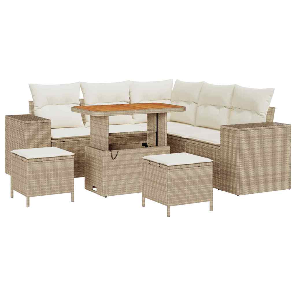 Tuin Sofa Set met kussen 8 pcs Beige en Crème poly rattan