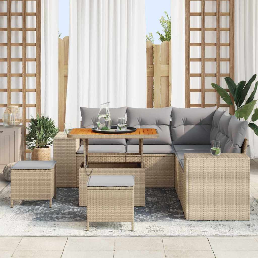 Tuin Sofa Set 8 st 7-Aantal zitplaatsen Beige en Licht Grijs