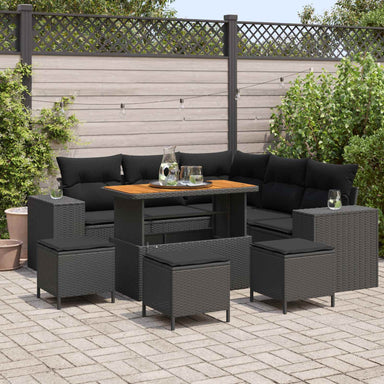 Tuin Sofa Set 9 st 8-Aantal zitplaatsen Zwart poly rattan