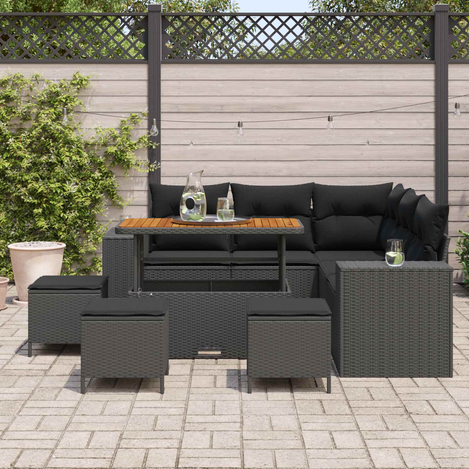 Tuin Sofa Set 9 st 8-Aantal zitplaatsen Zwart poly rattan
