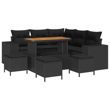 Tuin Sofa Set 9 st 8-Aantal zitplaatsen Zwart poly rattan